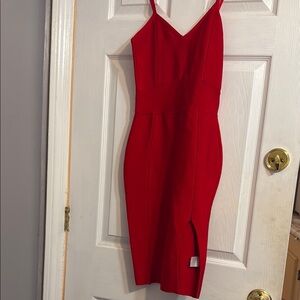 Source Unknown Red Bodycon Midi Dress with Spaghetti Straps